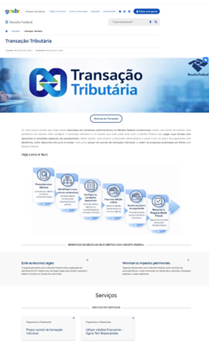 Página da Transação Tributária